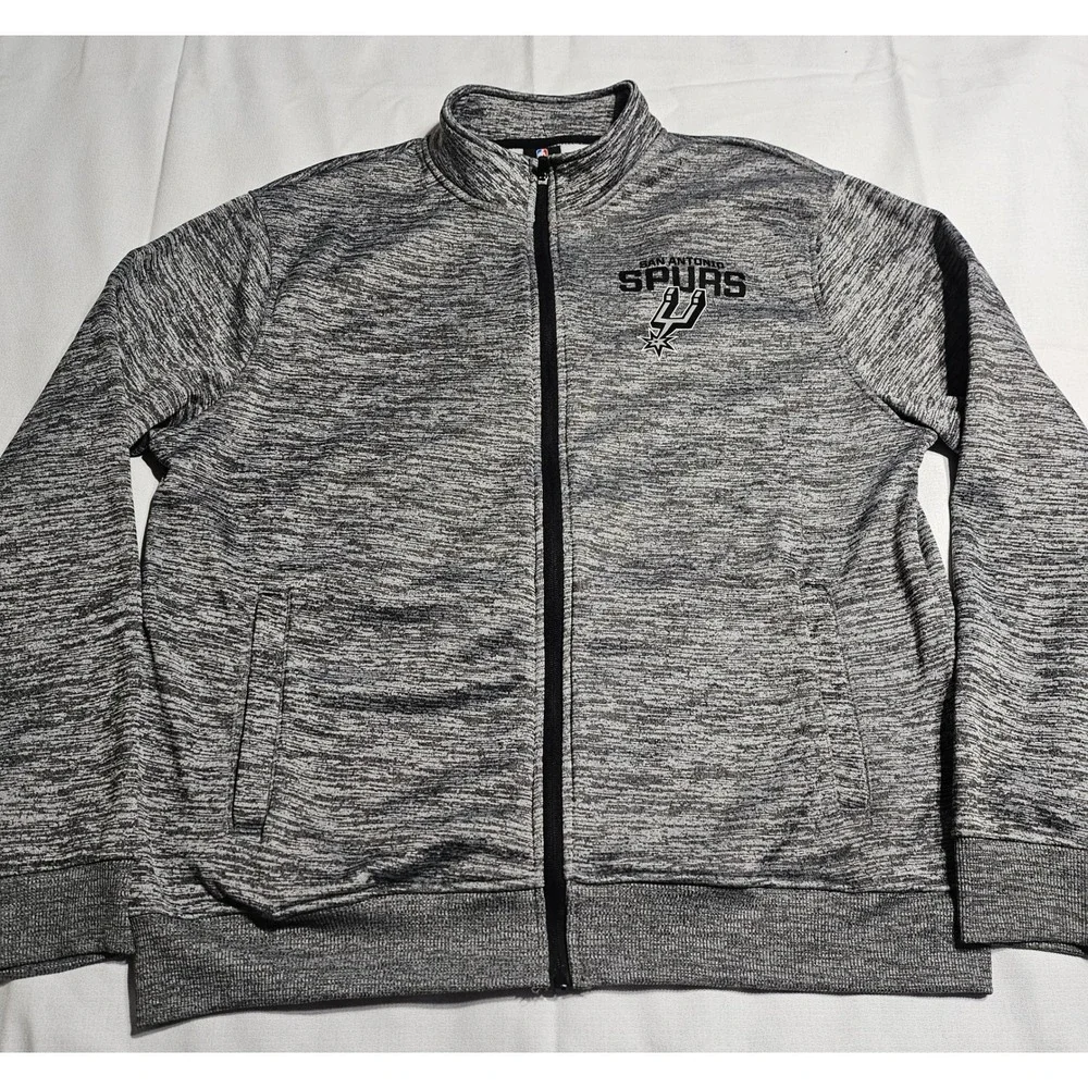 NBA San Antonio Spurs Jacket Mens XL Gray Space Dye Fleece Full Zip Track Coat